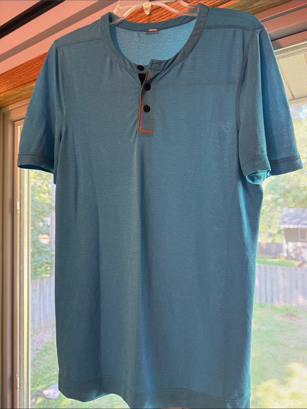 lululemon athletica Short Sleeve Henley in Teal Blue